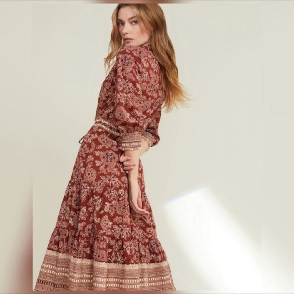 Veronica Beard Swedie Printed Midi Dress in Rust - Picture 3 of 13
